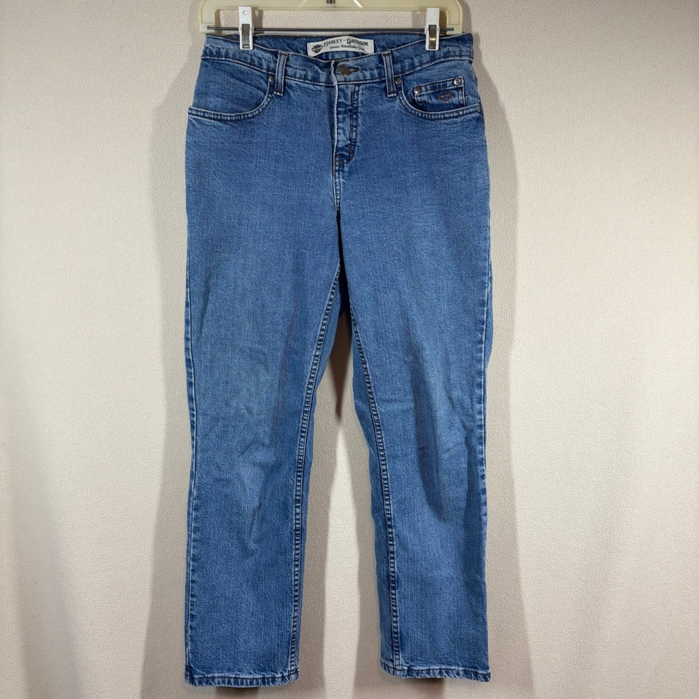 Vtg Y2K Harley Davidson Womens Jeans 4P Blue Straight Leg Classic Timeless Biker